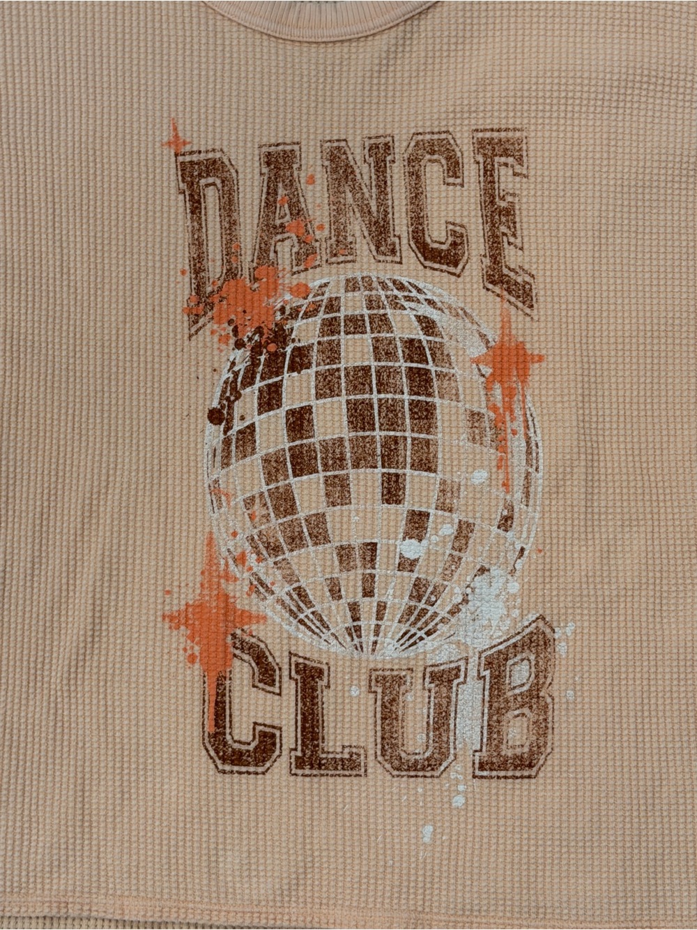 aerie Peach "Dance Club" Long Sleeve Waffle Knit Crew Neck Sweater - Picture 3 of 4